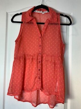 Roxy‎ Sheer Sailboat Button-Up Tank Coral Pink Beachy Boho Top S